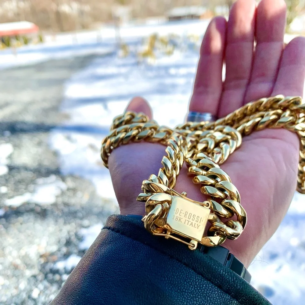 DE ROSSI CUBAN LINK 18K GOLD NEW CHAIN MADE IN ITALY *****LIFETIME WARRANTY*****